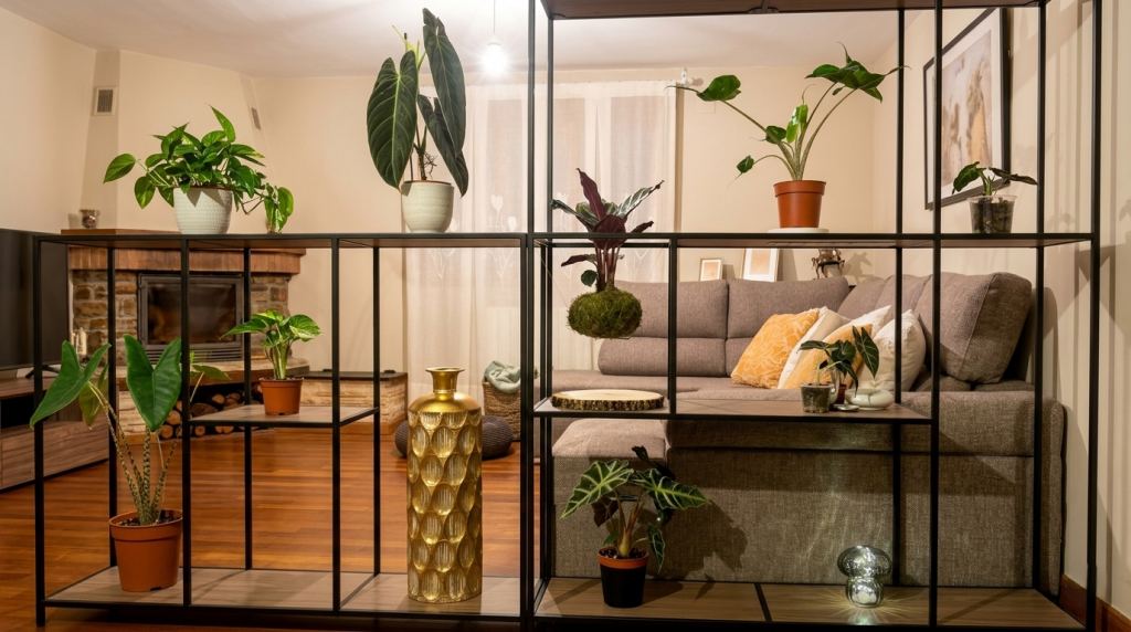 Estanterías separa ambientes creada por Mobiliario Industrial para salón